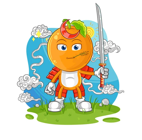 Orange Head Samurai Cartoon Cartoon Mascot Vecto — Stockvector