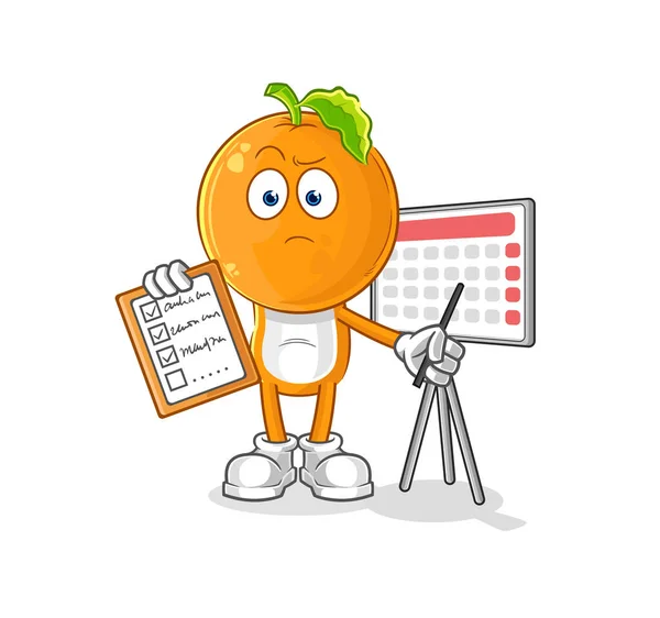 Orange Head Schedule List Vector Cartoon Characte — Stockvector