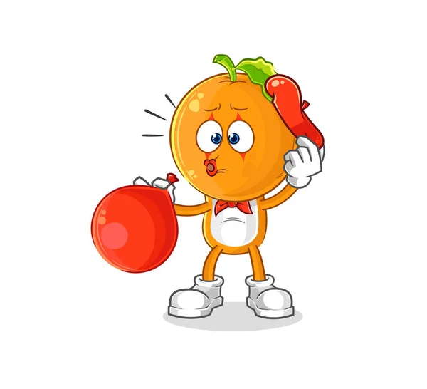 Orange Head Pantomime Blowing Balloon Cartoon Mascot Vecto — Vector de stock