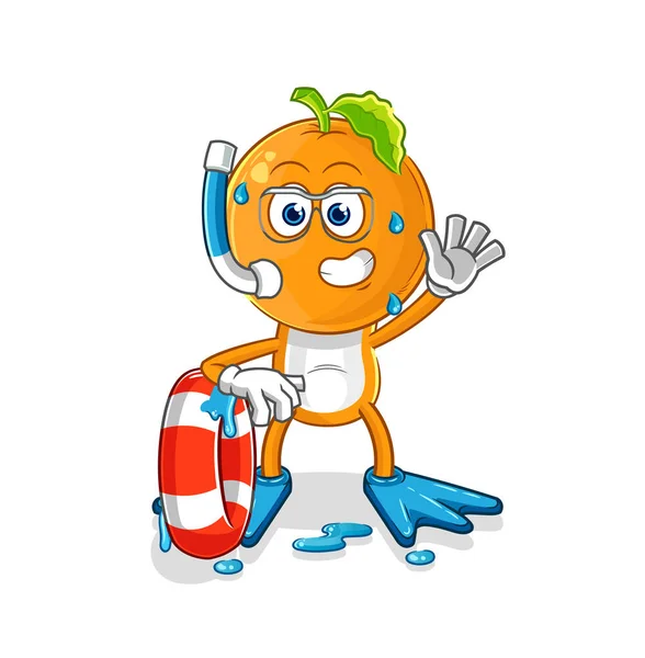Cabeza Naranja Nadadora Con Mascota Boya Dibujos Animados Vecto — Vector de stock