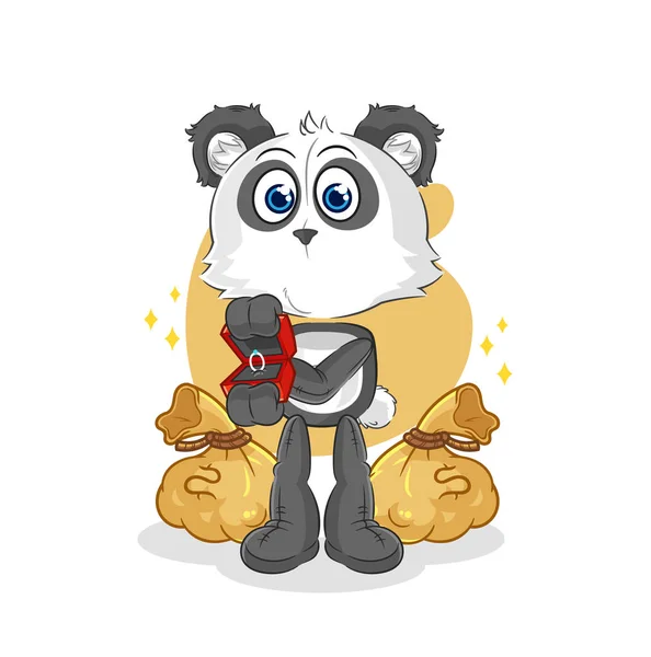 Panda Propone Con Anillo Mascota Dibujos Animados Vecto — Vector de stock