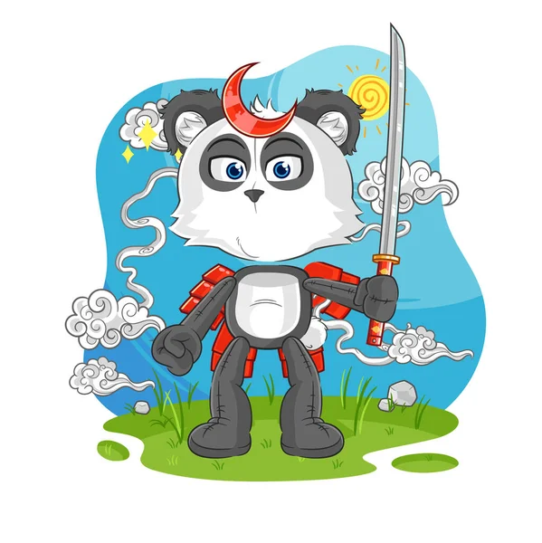Panda Samurai Cartoon Cartoon Mascot Vecto — Stock Vector