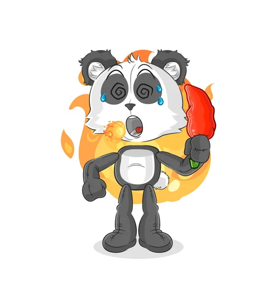 Panda Eat Hot Chilie Mascot Cartoon Vecto — Vetor de Stock