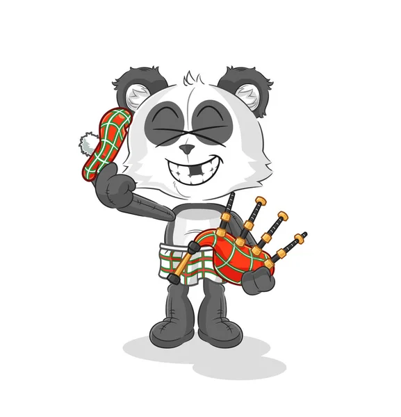 Panda Scottish Bagpipes Vector Cartoon Characte — Stock vektor