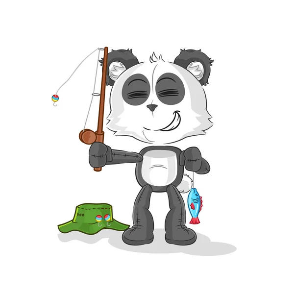 Panda Fiskare Illustration Tecken Vekto — Stock vektor