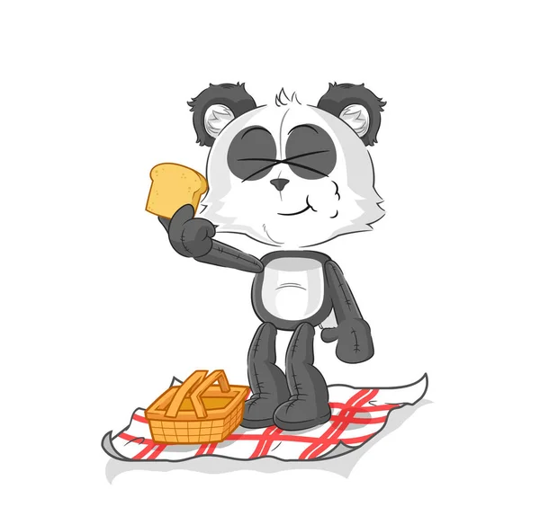 Panda Una Caricatura Picnic Mascota Dibujos Animados Vecto — Vector de stock