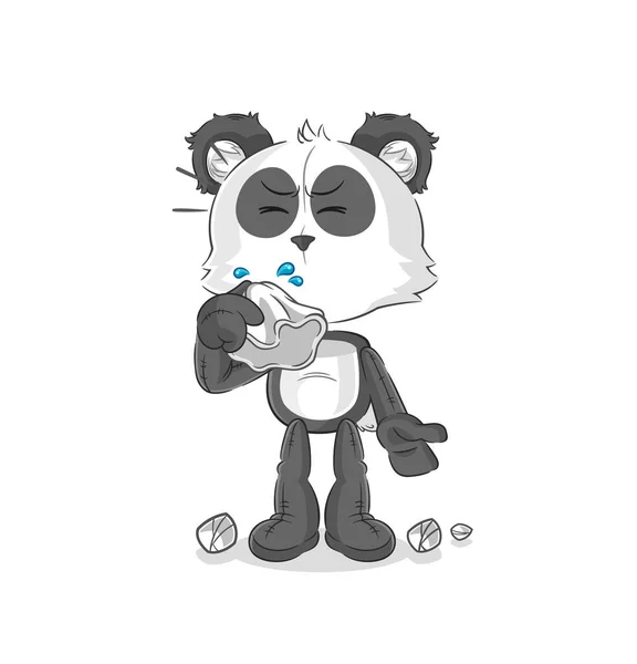 Panda Blowing Nose Character Cartoon Mascot Vecto — Stok Vektör