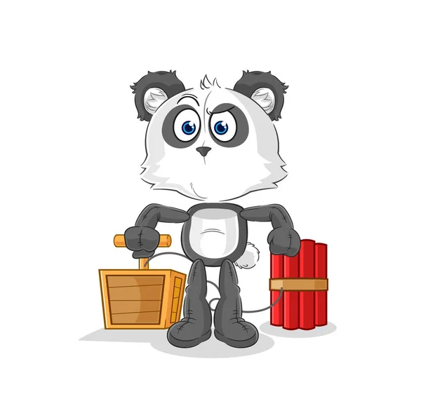Panda Con Detonador Dinamita Mascota Dibujos Animados Vecto — Vector de stock