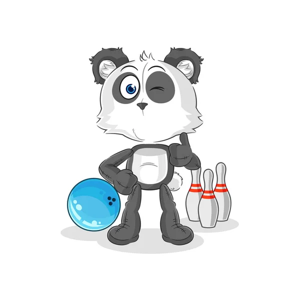 Panda Play Bowling Illustration Character Vecto — Stock Vector