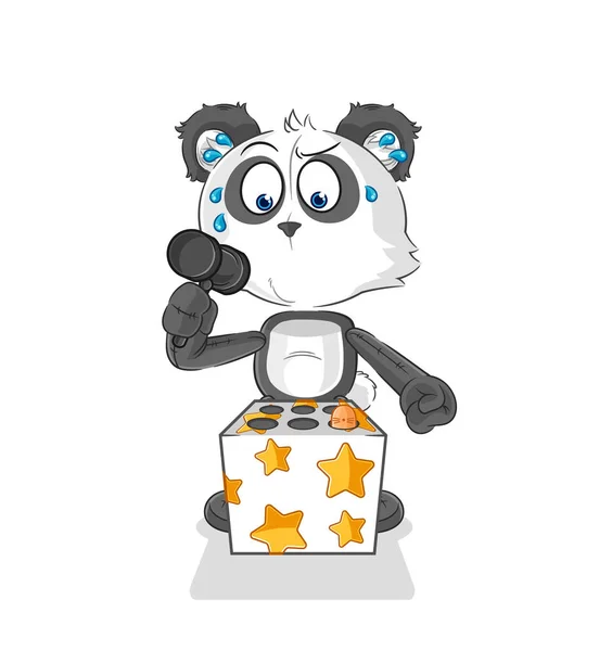 Panda Play Whack Mole Mascot Cartoon Vecto — Vetor de Stock