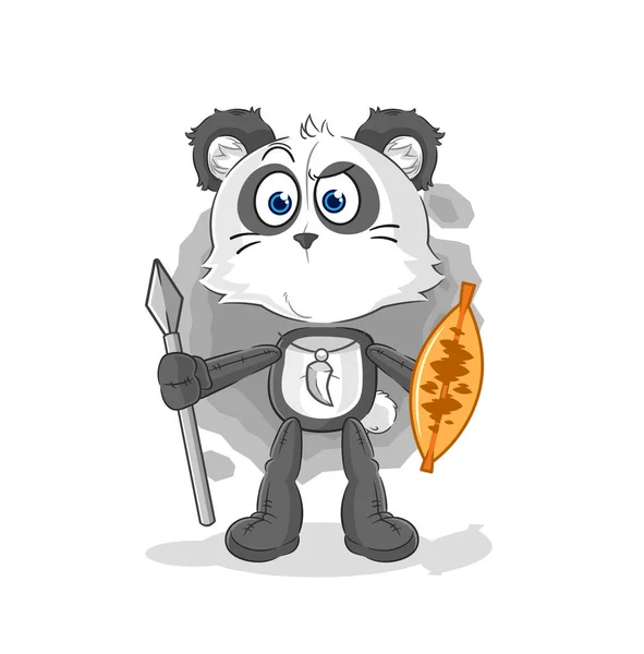 Panda African Tribal Fighter Mascot Cartoon Vecto — Stok Vektör