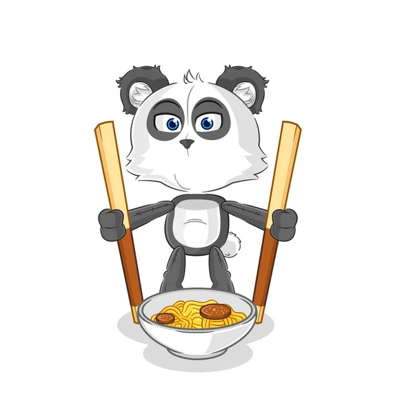 Panda Eat Noodle Cartoon Character Mascot Vecto — Stock vektor
