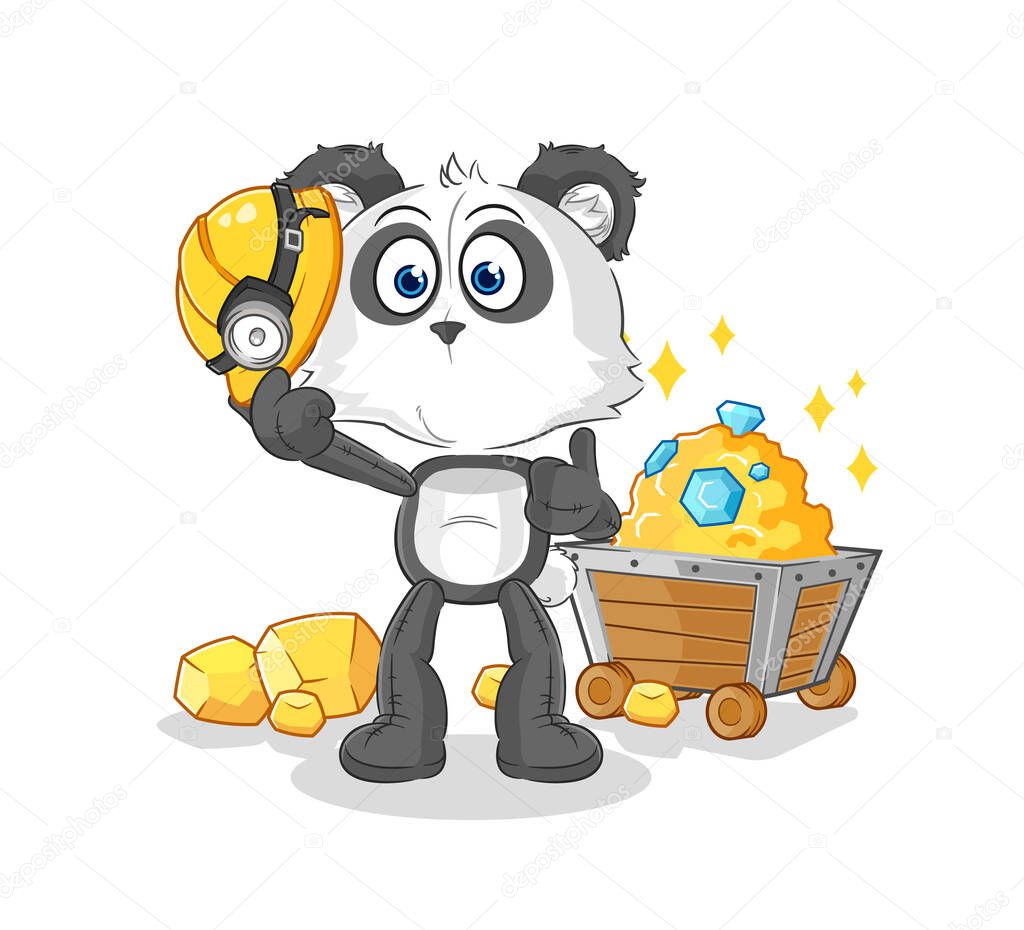 the panda miner with gold character. cartoon mascot vecto