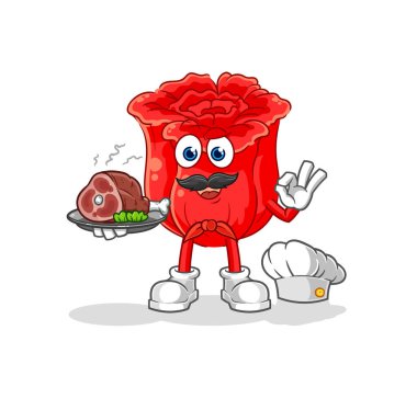 the rose chef with meat mascot. cartoon vecto