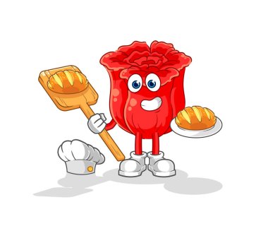 the rose baker with bread. cartoon mascot vecto