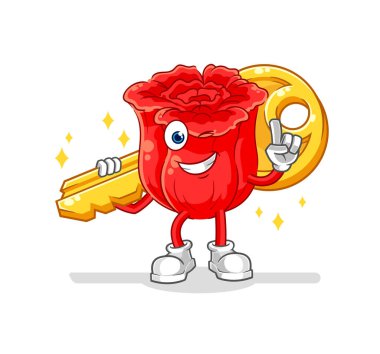 the rose carry the key mascot. cartoon vecto