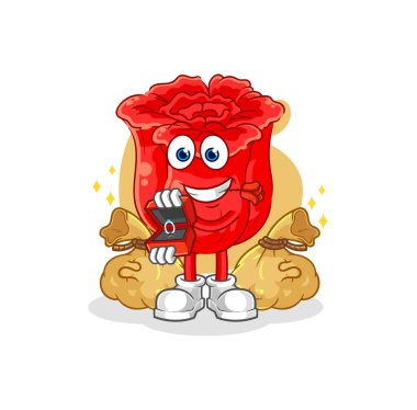 the rose propose with ring. cartoon mascot vecto