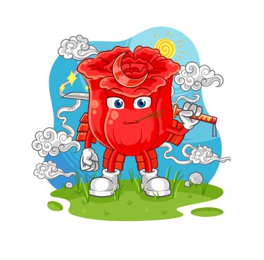 the rose samurai cartoon. cartoon mascot vecto