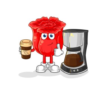 the rose drinking coffee illustration. character vecto