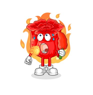 the rose eat hot chilie mascot. cartoon vecto