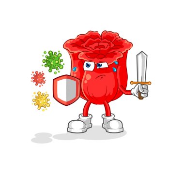 the rose against viruses cartoon. cartoon mascot vecto