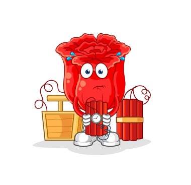 the rose holding dynamite character. cartoon mascot vecto