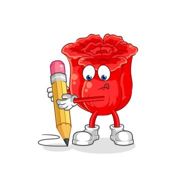 the rose write with pencil. cartoon mascot vecto