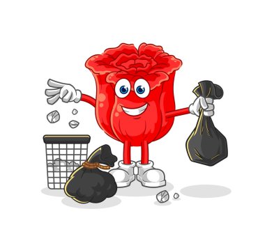 the rose Throw garbage mascot. cartoon vecto