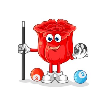 the rose plays billiard character. cartoon mascot vecto