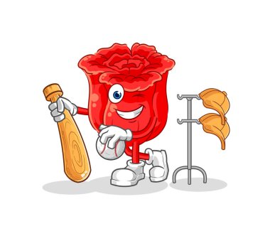 the rose playing baseball mascot. cartoon vecto
