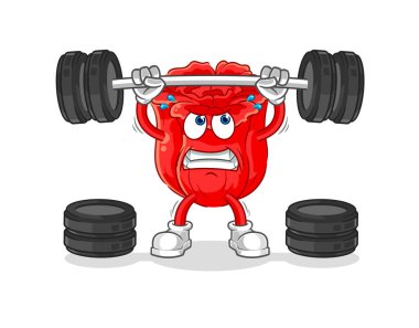 the rose lifting the barbell character. cartoon mascot vecto