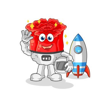 the rose astronaut waving character. cartoon mascot vecto
