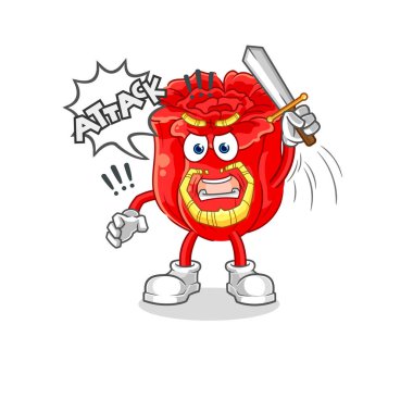the rose knights attack with sword. cartoon mascot vecto