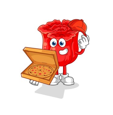 the rose pizza delivery boy vector. cartoon characte