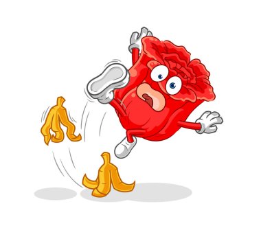 the rose slipped on banana. cartoon mascot vecto
