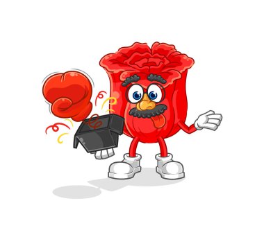 the rose prank glove in the box. cartoon masco