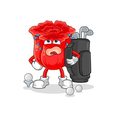 the rose with golf equipment. cartoon mascot vecto