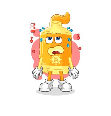 the sunscreen low battery mascot. cartoon vecto