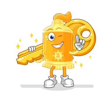 the sunscreen carry the key mascot. cartoon vecto