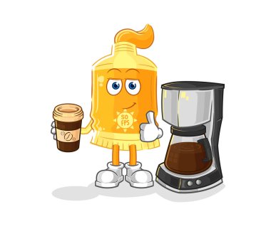 the sunscreen drinking coffee illustration. character vecto