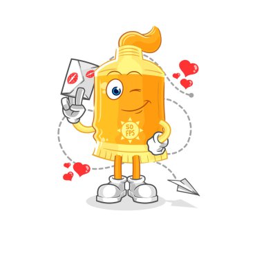 the sunscreen hold love letter illustration. character vecto