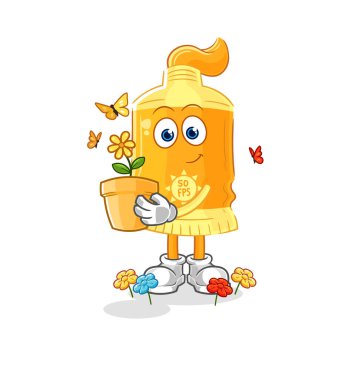 the sunscreen with a flower pot. character vecto