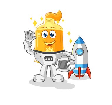 the sunscreen astronaut waving character. cartoon mascot vecto