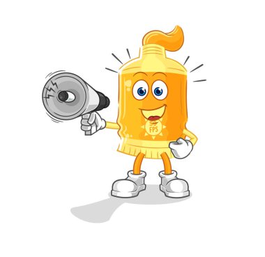 the sunscreen holding hand loudspeakers vector. cartoon characte