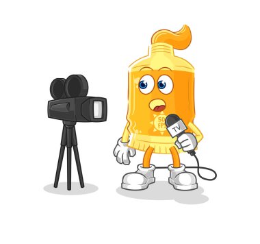 the sunscreen tv reporter cartoon. cartoon mascot vecto