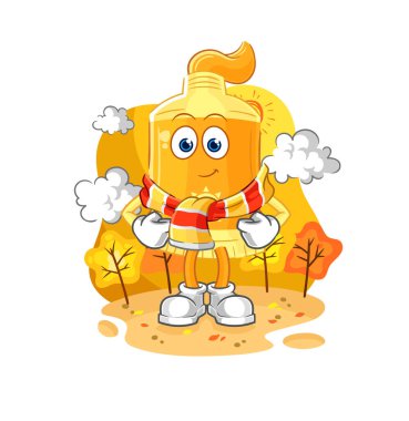 the sunscreen in the autumn. cartoon mascot vecto