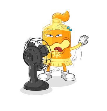 the sunscreen with the fan character. cartoon mascot vecto