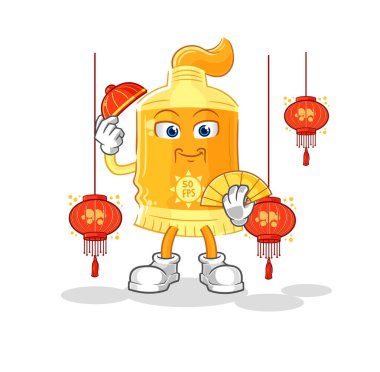 the sunscreen Chinese with lanterns illustration. character vecto
