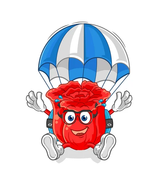Carácter Paracaidismo Rosa Mascota Dibujos Animados Vecto — Vector de stock