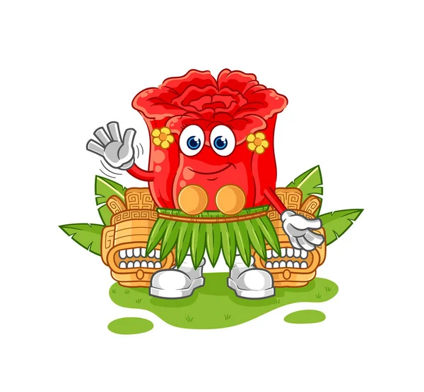 Rose Hawaiian Waving Character Cartoon Mascot Vecto — Stock Vector